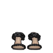 Black Leather Stiletto Heel Sandals