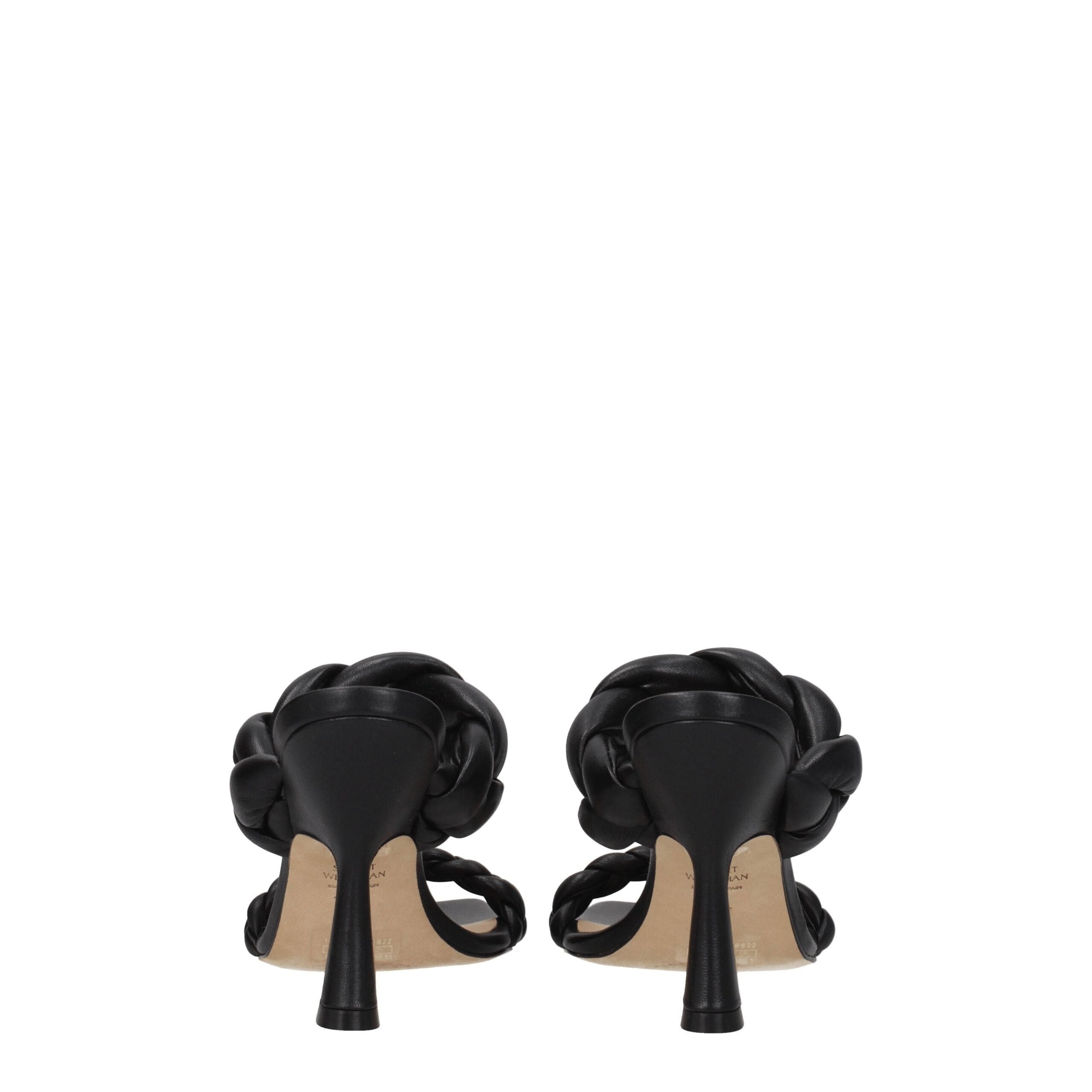Black Leather Stiletto Heel Sandals