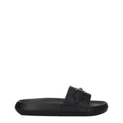 Black Leather Slippers with Logo