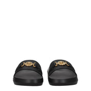Black Leather Slippers with Logo