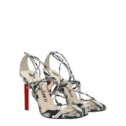 White Leather Stiletto Heel Sandals