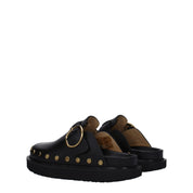 Black Leather Slippers