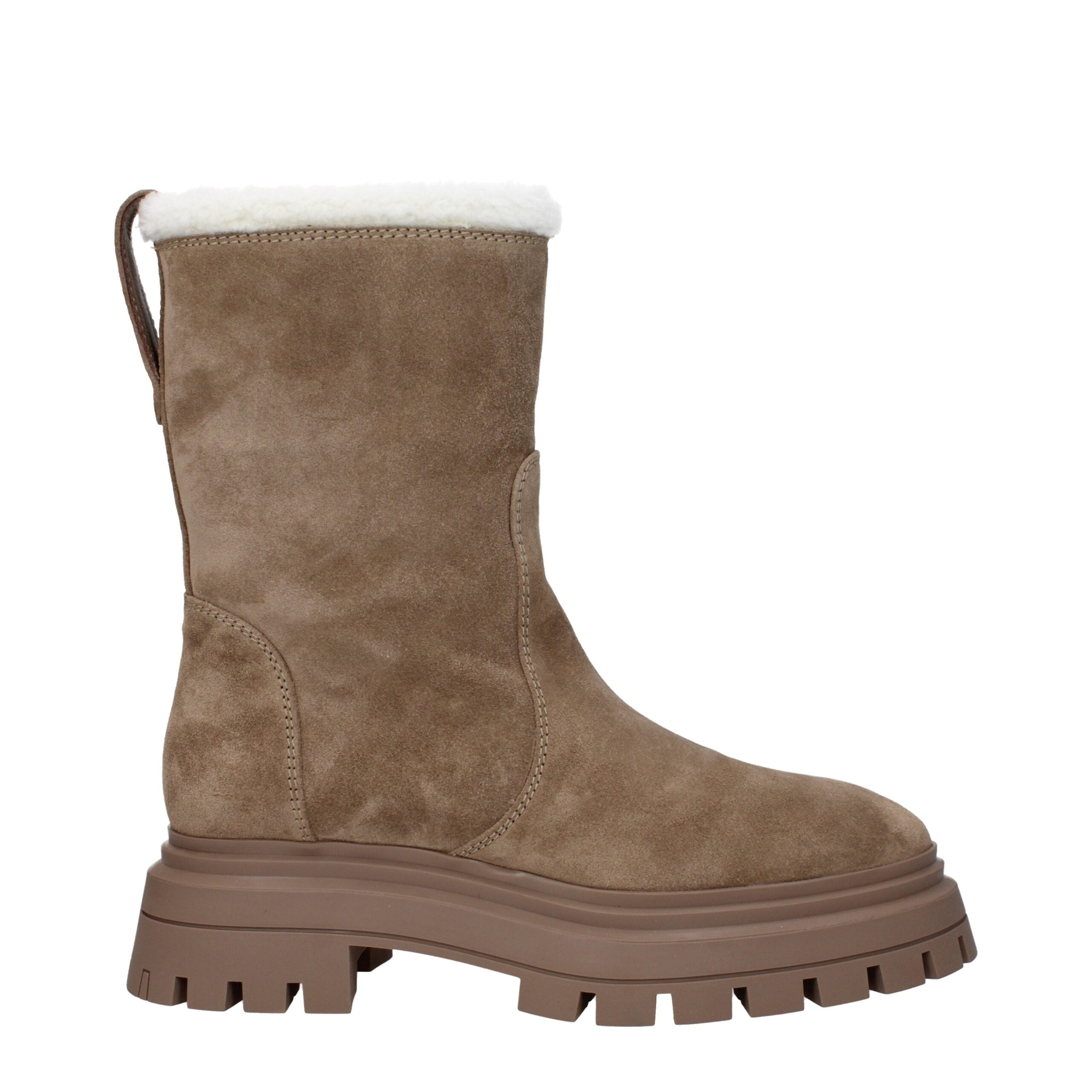 Beige mocka-ankelboots med logotyp baktill