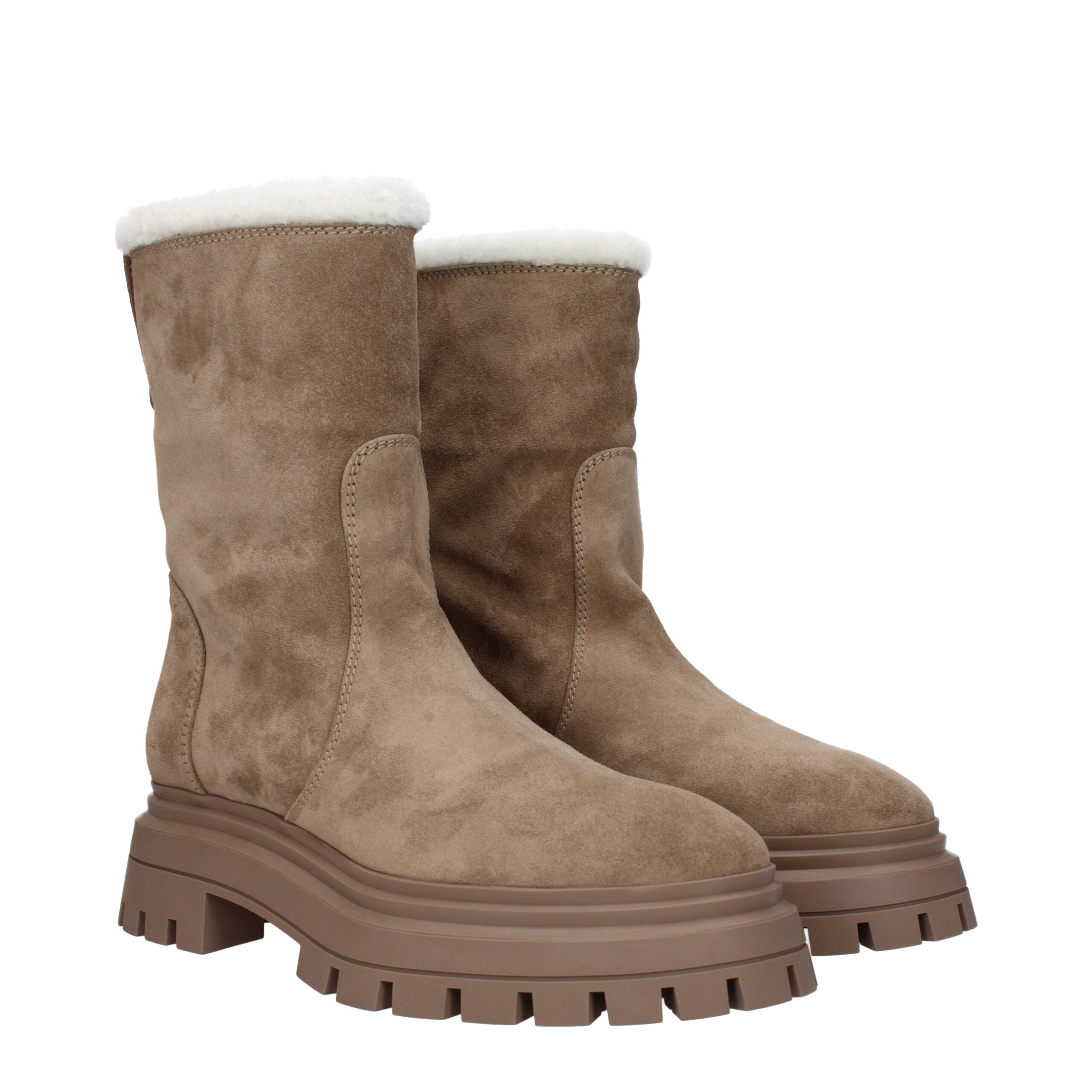 Beige mocka-ankelboots med logotyp baktill