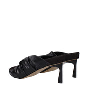 Svarta ekologiska sandaler i läder med stilettklack och öppen tå