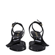 Black Leather Stiletto Heel Sandals