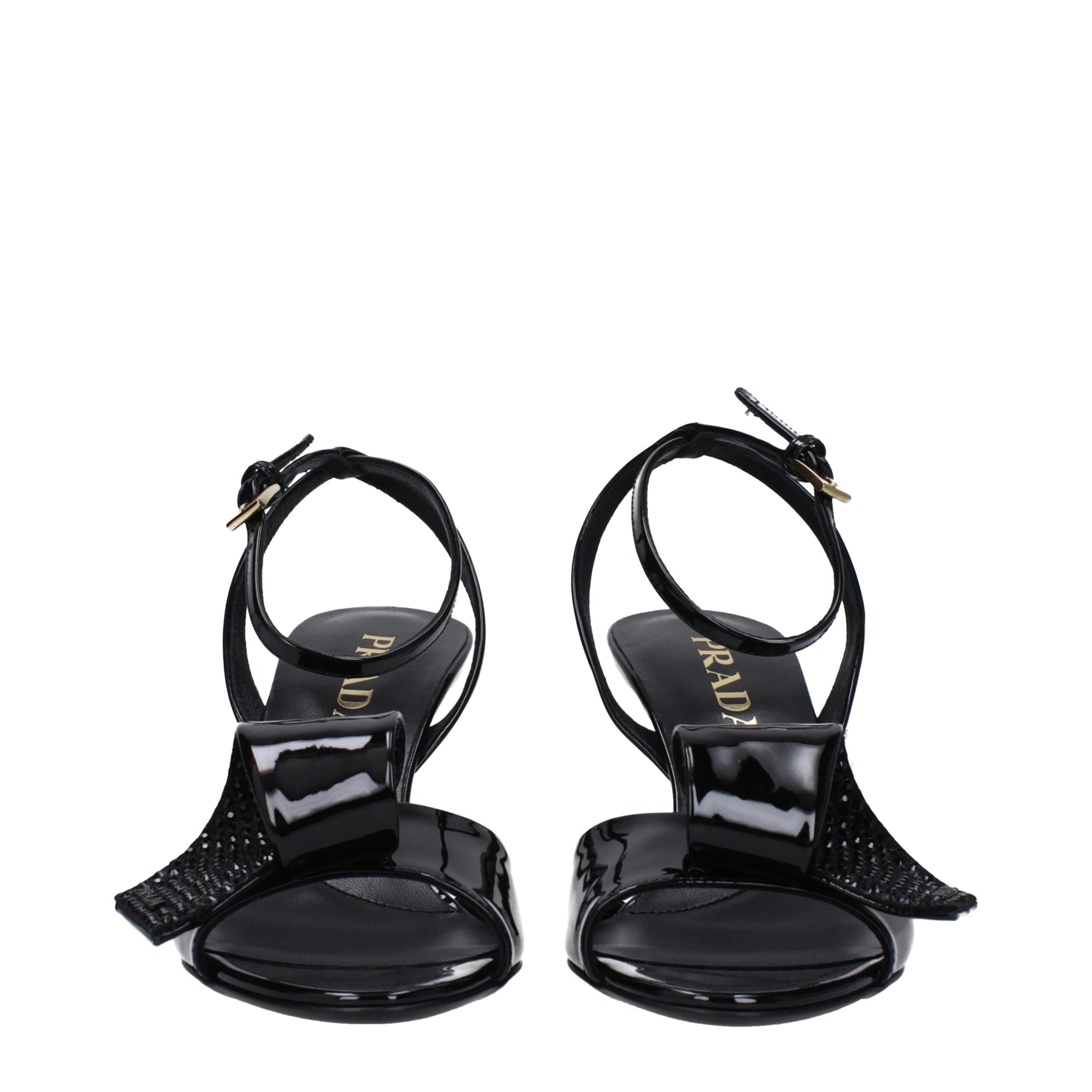 Black Leather Stiletto Heel Sandals