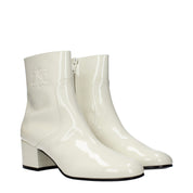 Beige Leather Ankle Boots with Side Logo