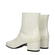 Beige Leather Ankle Boots with Side Logo
