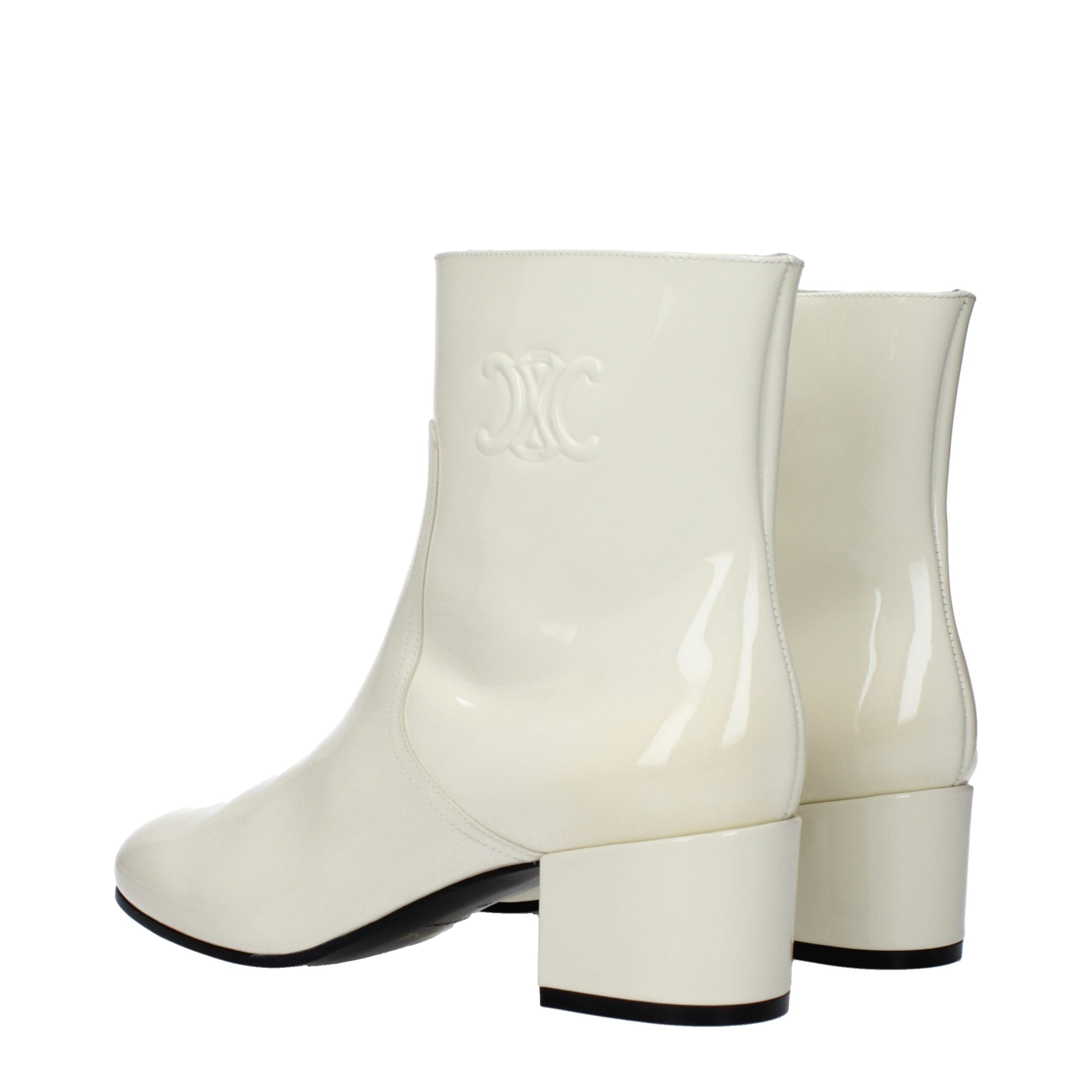 Beige Leather Ankle Boots with Side Logo