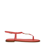 Pink Leather Flip-Flop Sandals with Logo