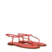 Pink Leather Flip-Flop Sandals with Logo