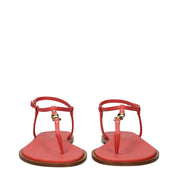 Pink Leather Flip-Flop Sandals with Logo