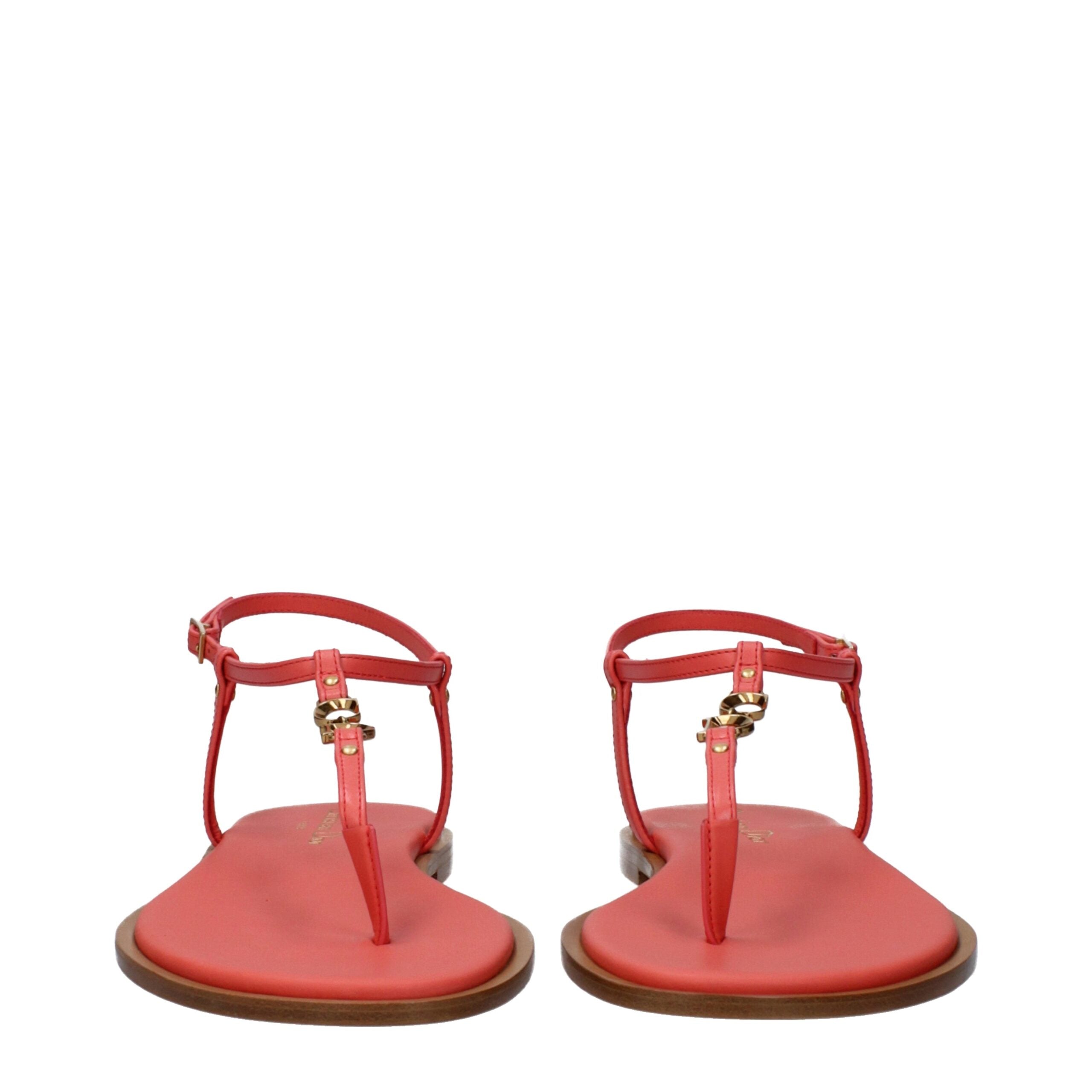 Pink Leather Flip-Flop Sandals with Logo