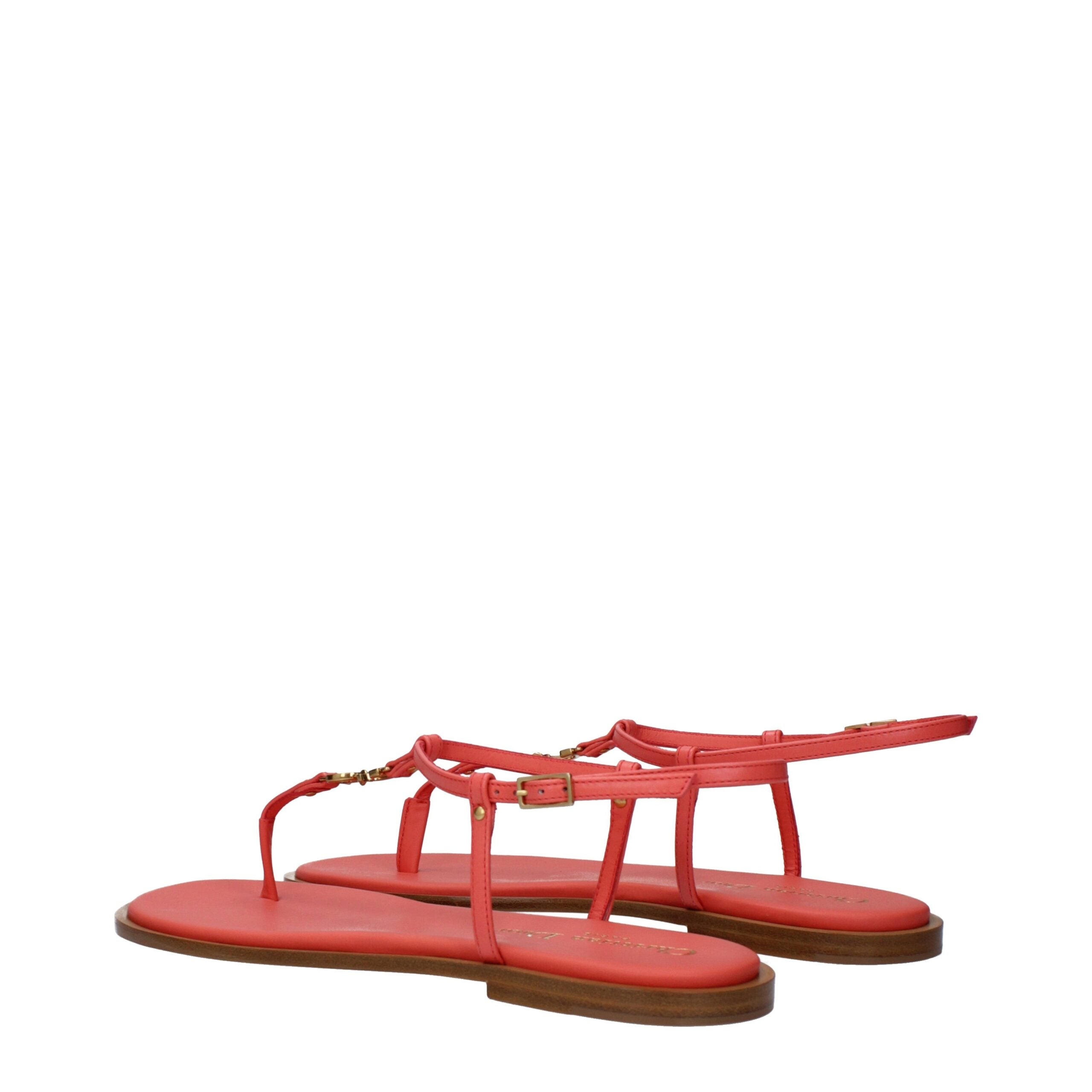 Pink Leather Flip-Flop Sandals with Logo