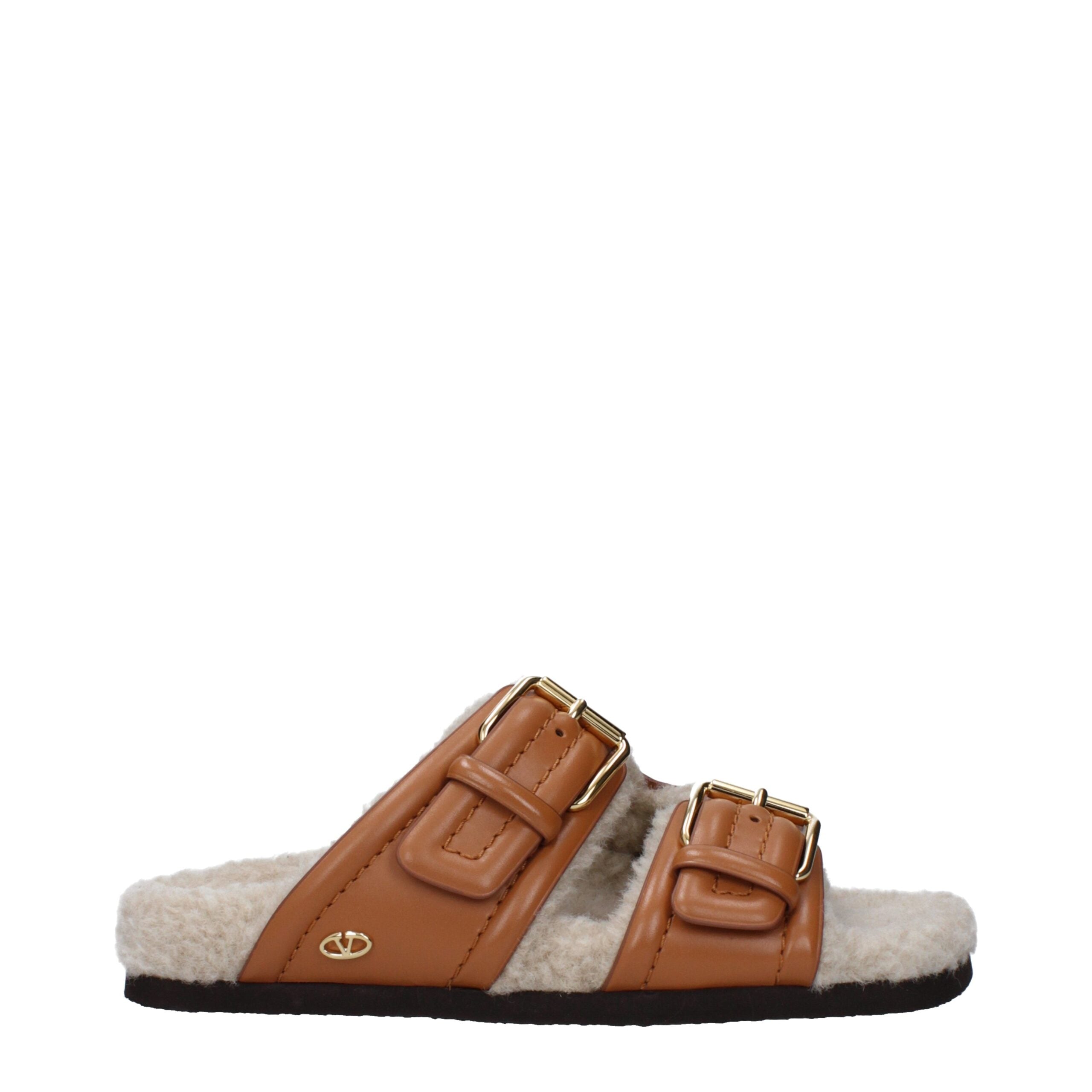 Brown Leather Slippers with Buckle
