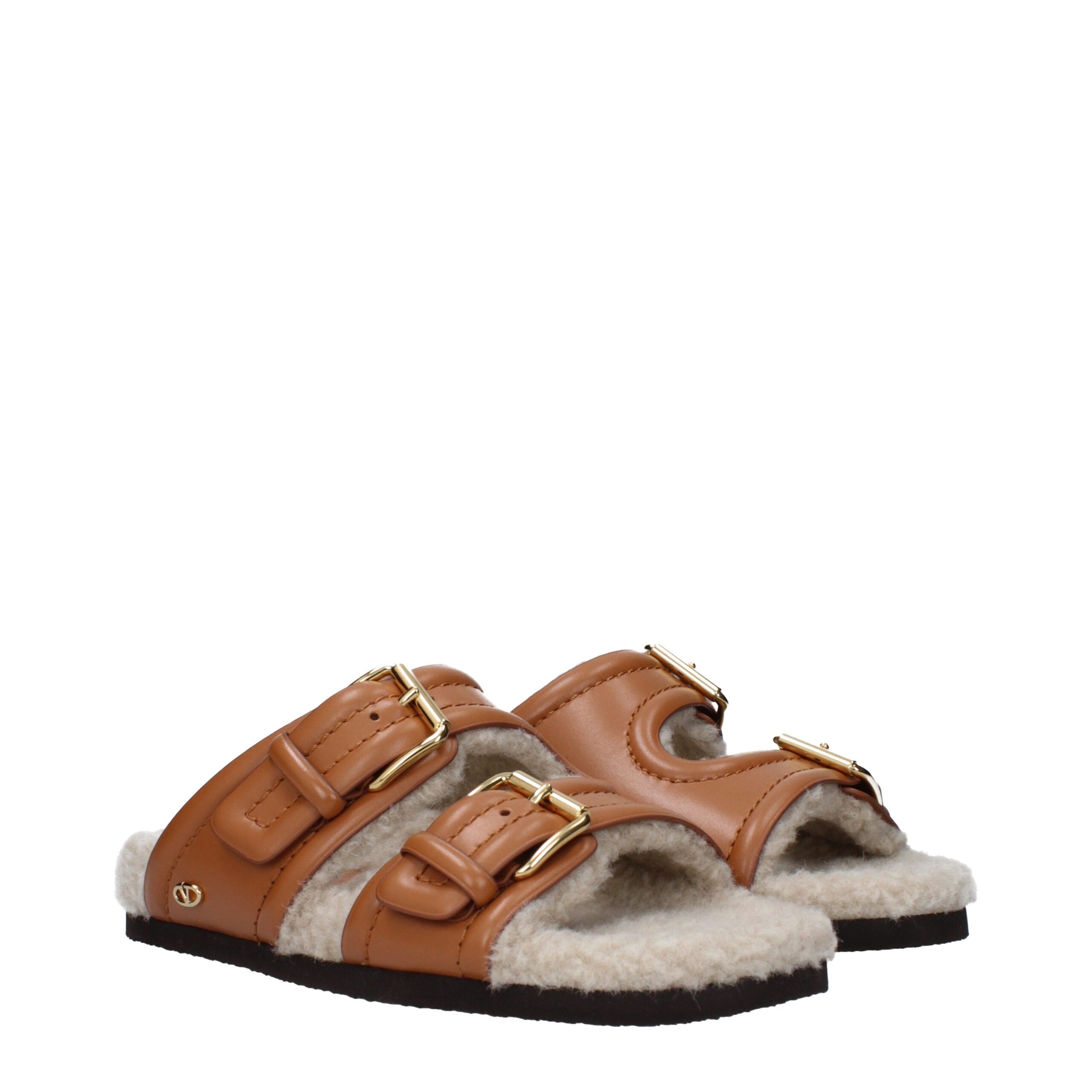 Brown Leather Slippers with Buckle