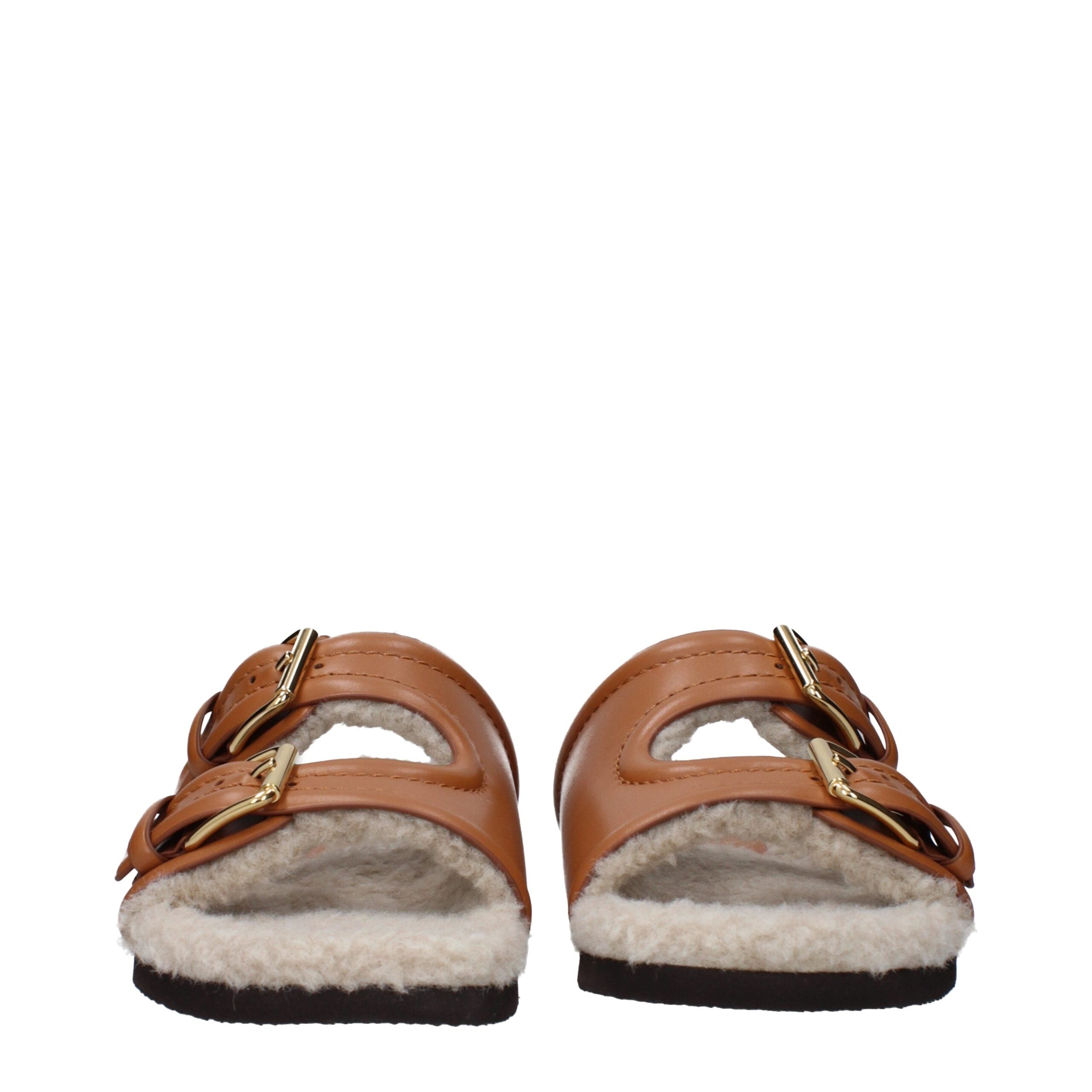 Brown Leather Slippers with Buckle