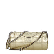 Gold Leather Shoulder Bag with Front Logo