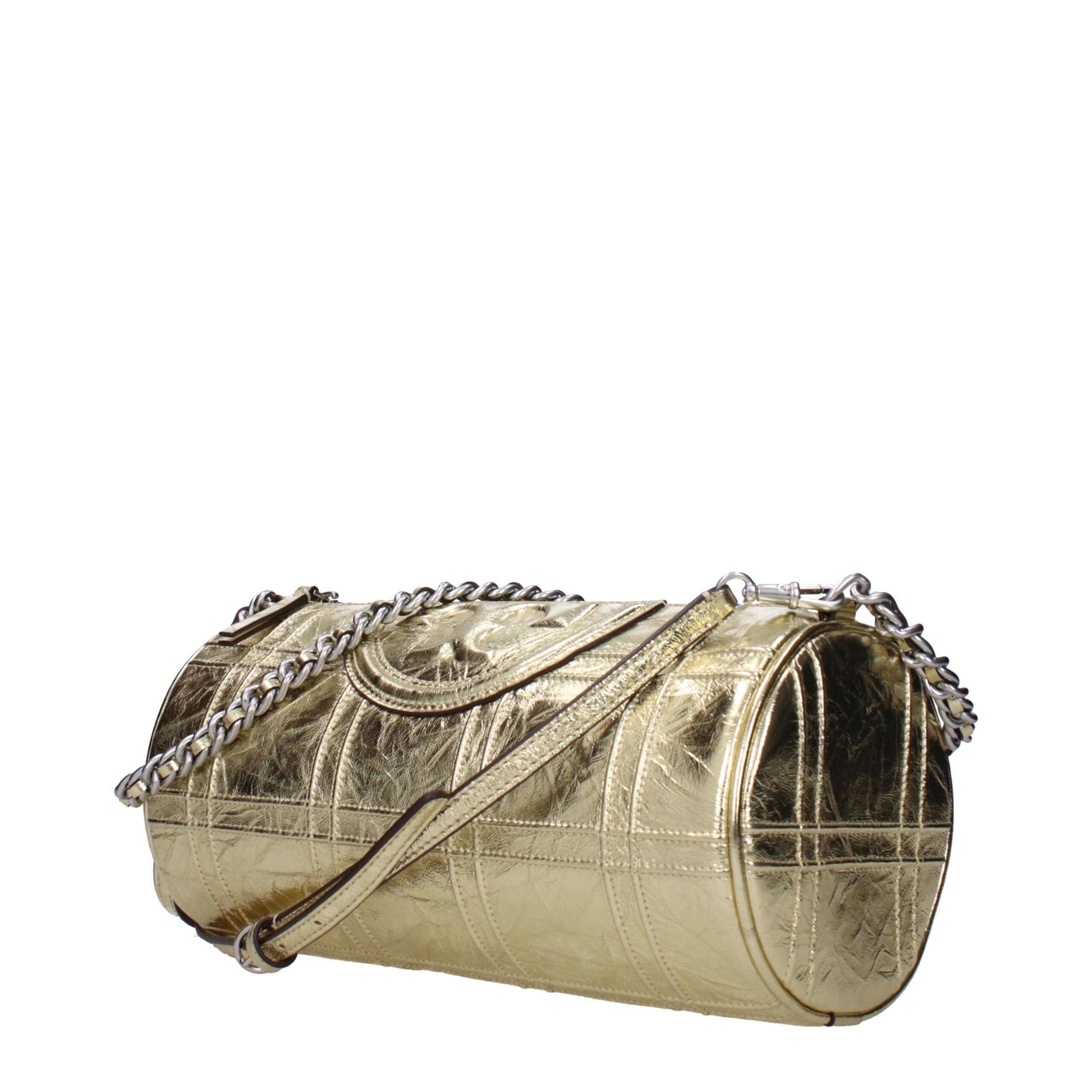 Gold Leather Shoulder Bag with Front Logo