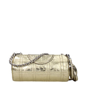 Gold Leather Shoulder Bag with Front Logo