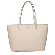 Beige Leather Shoulder Bag with Logo