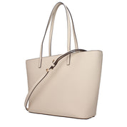 Beige Leather Shoulder Bag with Logo