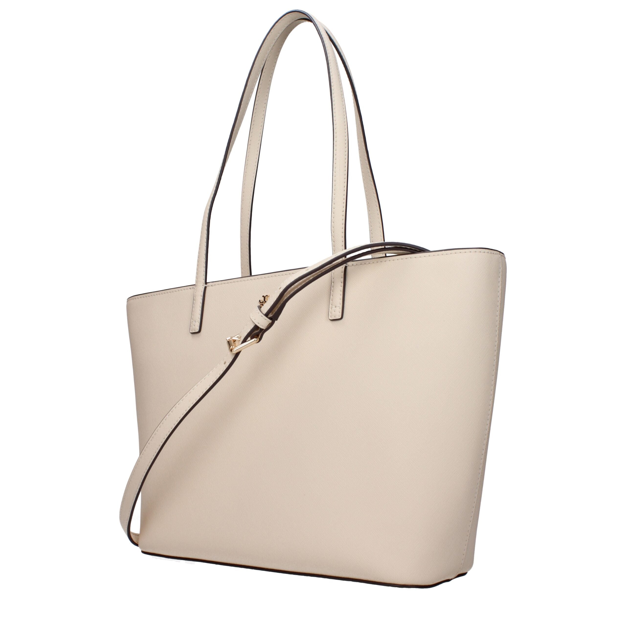 Beige Leather Shoulder Bag with Logo
