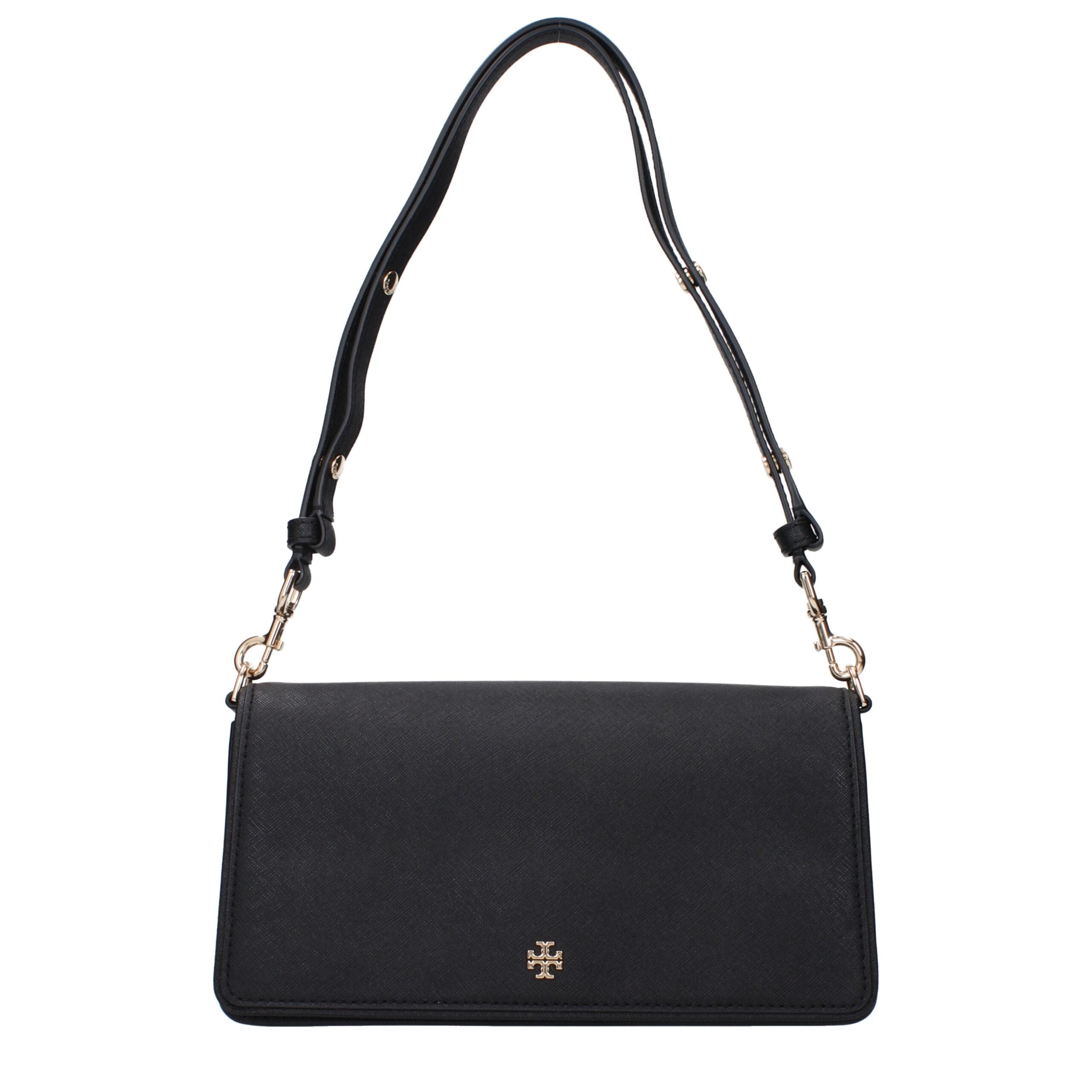 Black Leather Shoulder Bag with Logo