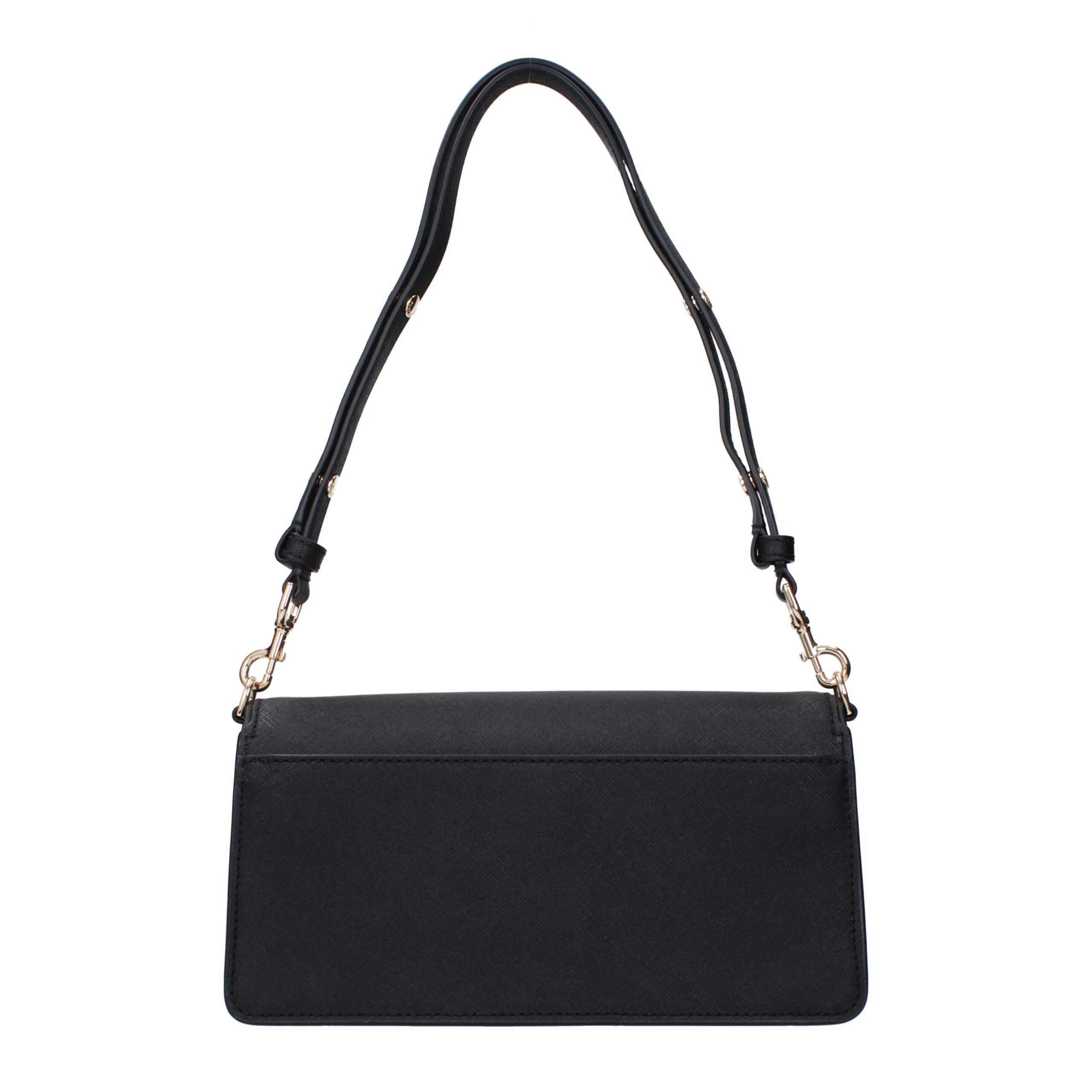 Black Leather Shoulder Bag with Logo