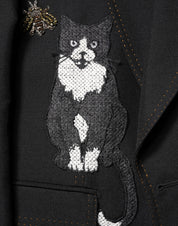 Black Bee Crown Embellished Suit Coat Blazer