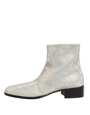 White Strass DG Logo Heels Ankle Boots Shoes