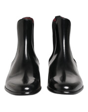 Black Chelsea Slip On Mid Calf Boots Shoes