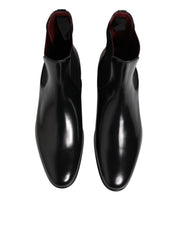 Black Chelsea Slip On Mid Calf Boots Shoes