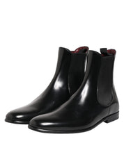 Black Chelsea Slip On Mid Calf Boots Shoes