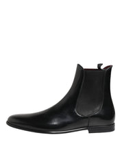 Black Chelsea Slip On Mid Calf Boots Shoes