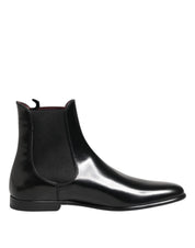 Black Chelsea Slip On Mid Calf Boots Shoes