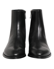 Black Leather Mid Calf Men Boots Shoes