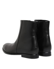 Black Leather Mid Calf Men Boots Shoes