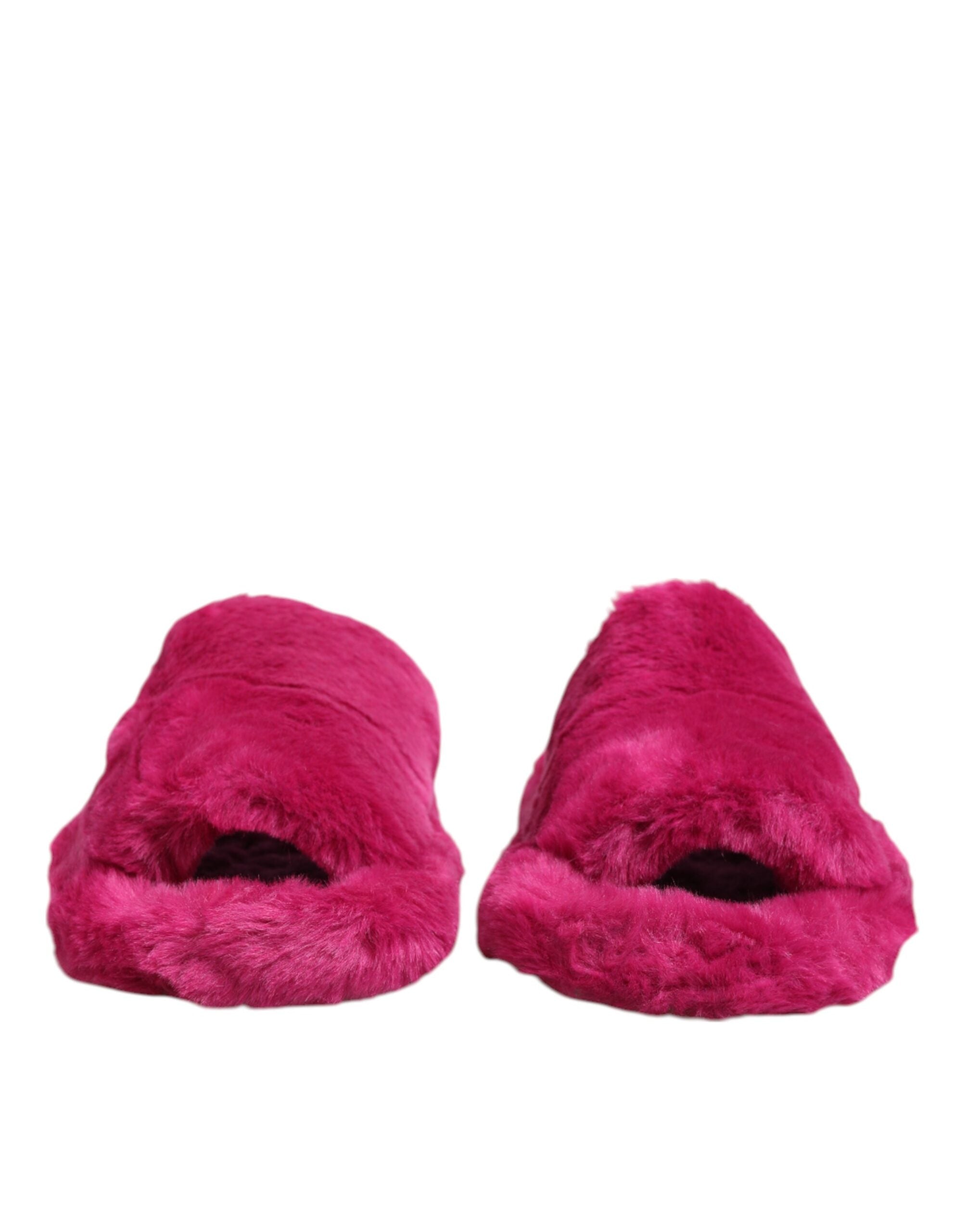 Dolce & Gabbana Pink Acrylic Faux Fur Slides Sandals