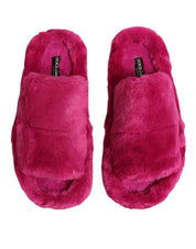 Dolce & Gabbana Pink Acrylic Faux Fur Slides Sandals