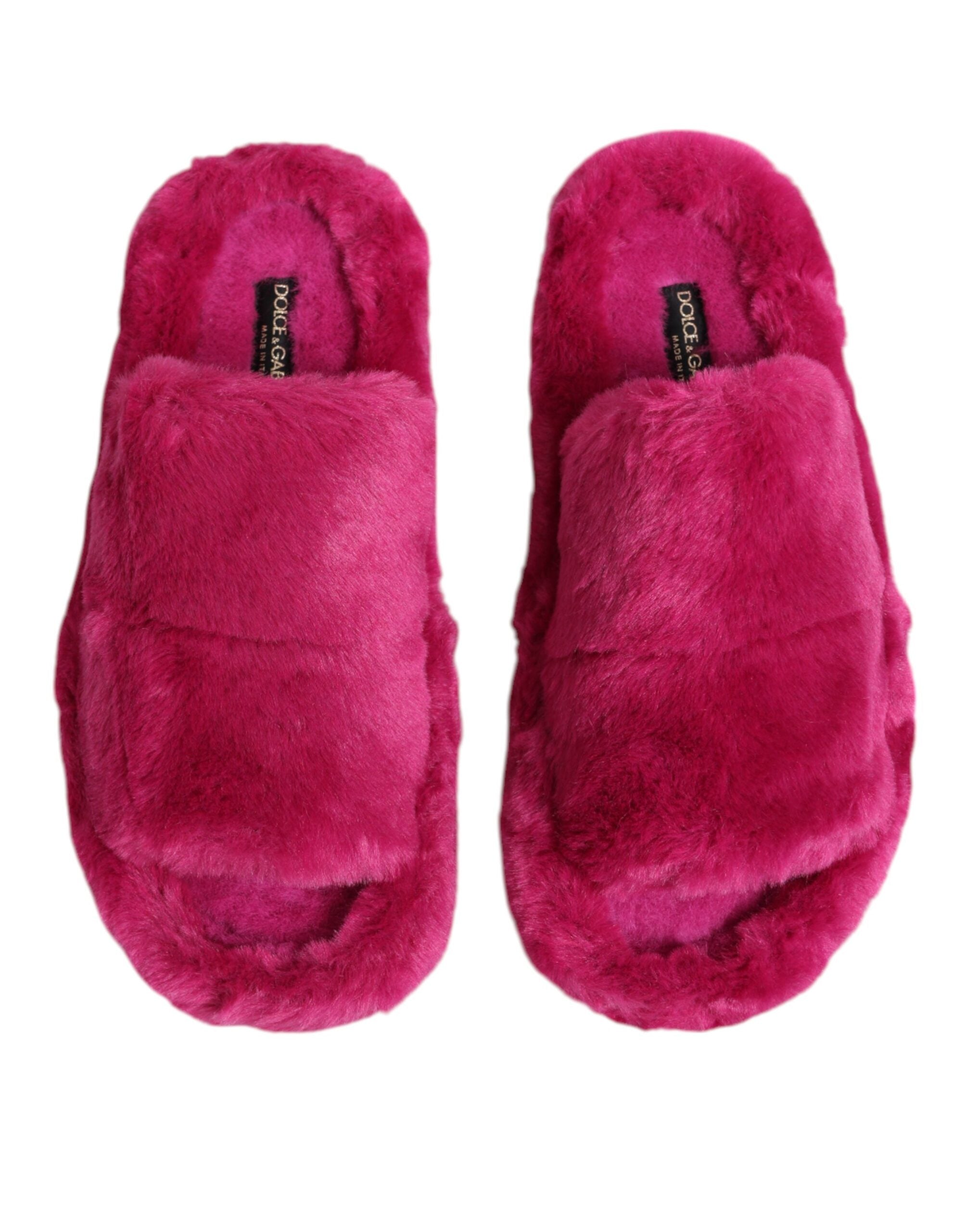 Dolce & Gabbana Pink Acrylic Faux Fur Slides Sandals