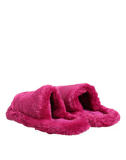Dolce & Gabbana Pink Acrylic Faux Fur Slides Sandals
