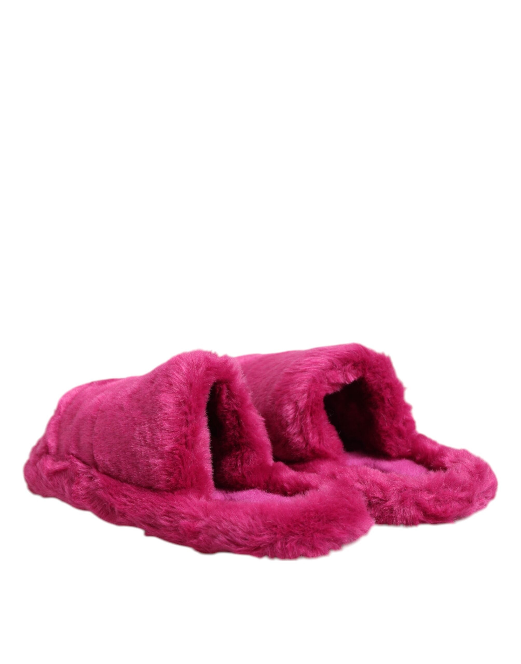 Dolce & Gabbana Pink Acrylic Faux Fur Slides Sandals
