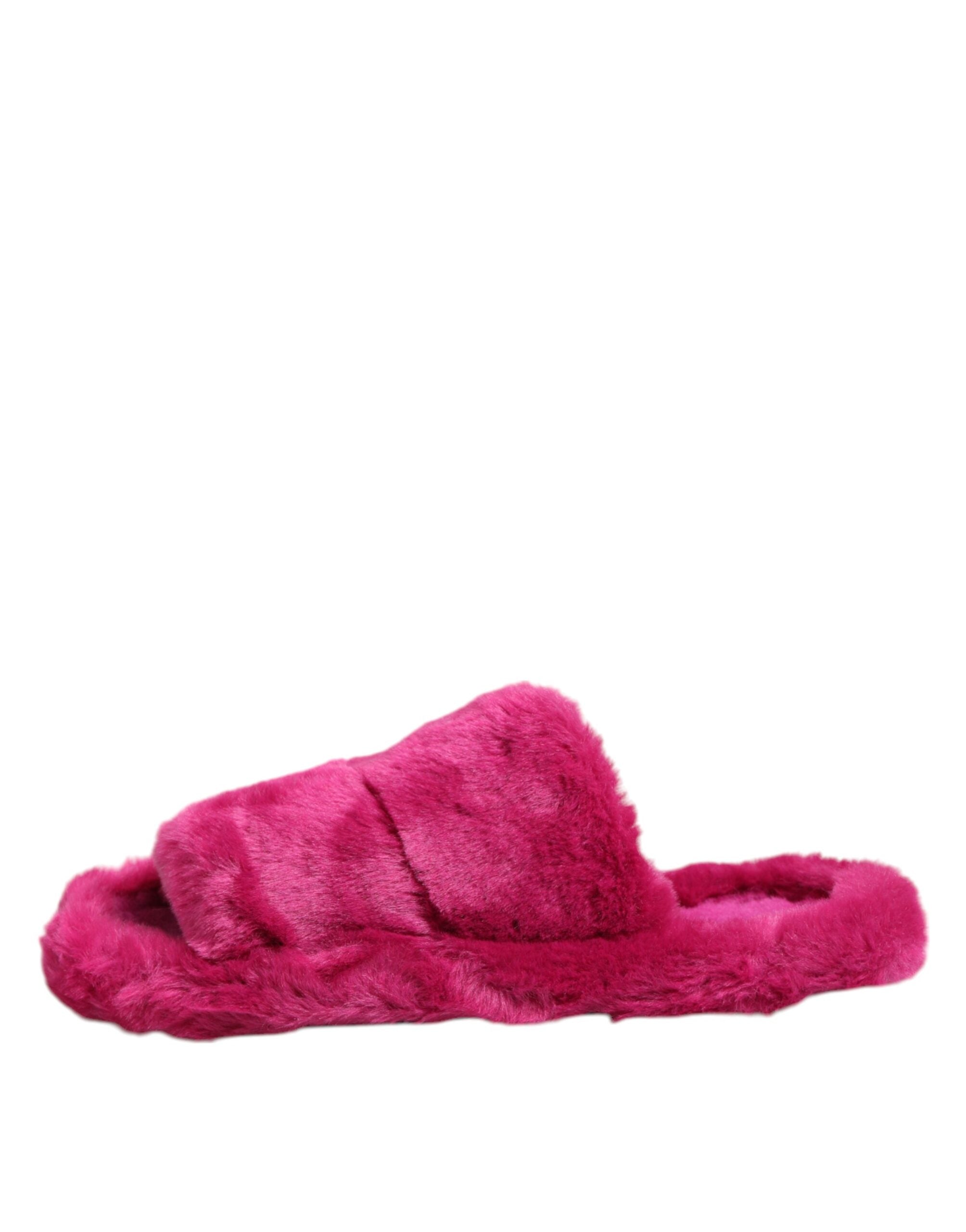 Dolce & Gabbana Pink Acrylic Faux Fur Slides Sandals