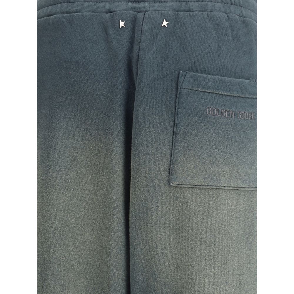 Blue Cotton Sweatpants with Embroidered Signature
