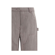 Brown Fleece Wool Casual Pants