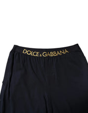 Black Modal Spandex Straight Logo Trouser Pants