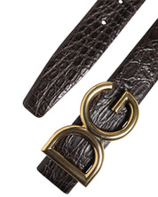 Black Exotic Leather DG Logo Buckle Belt