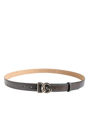 Metallic Leather Silver Tone Logo Buckle Belt
